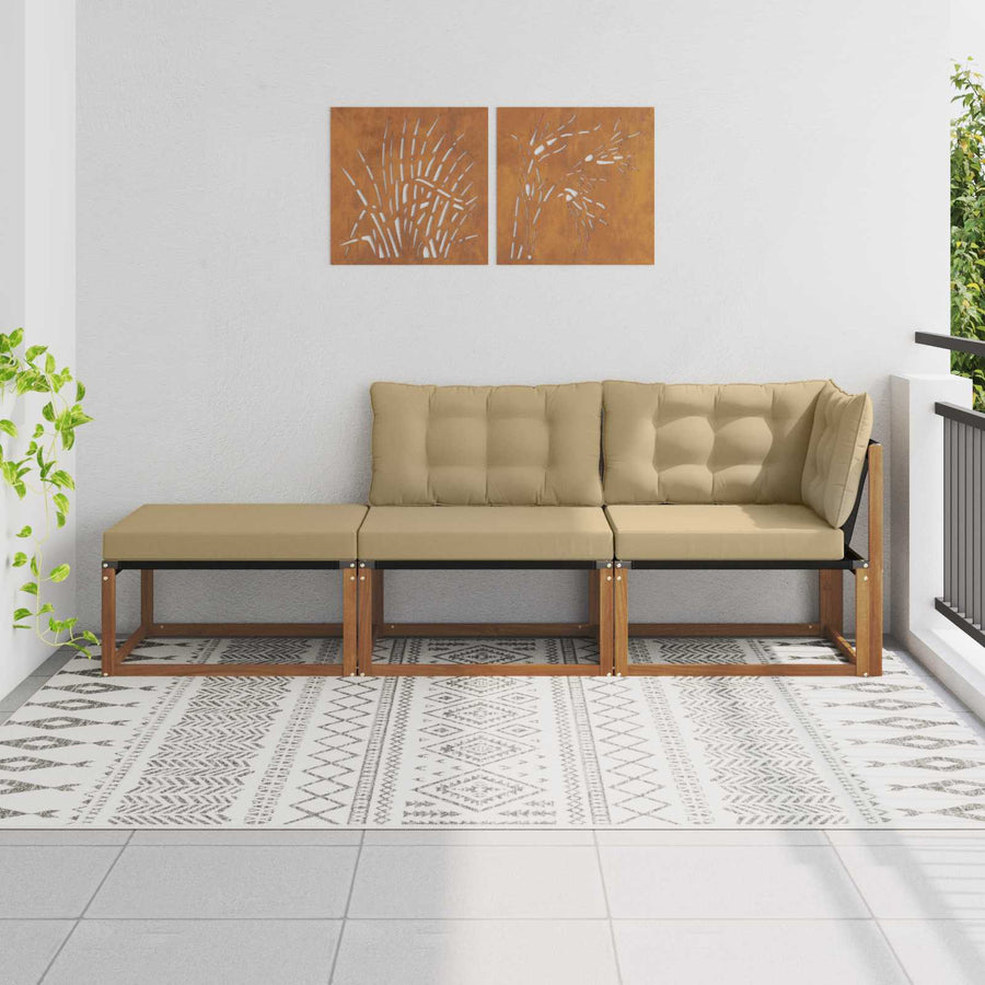 Tuin Sectiesofa Eenheden 3 Stuk Naturel Massief Acaciahout Natuurlijk en beige