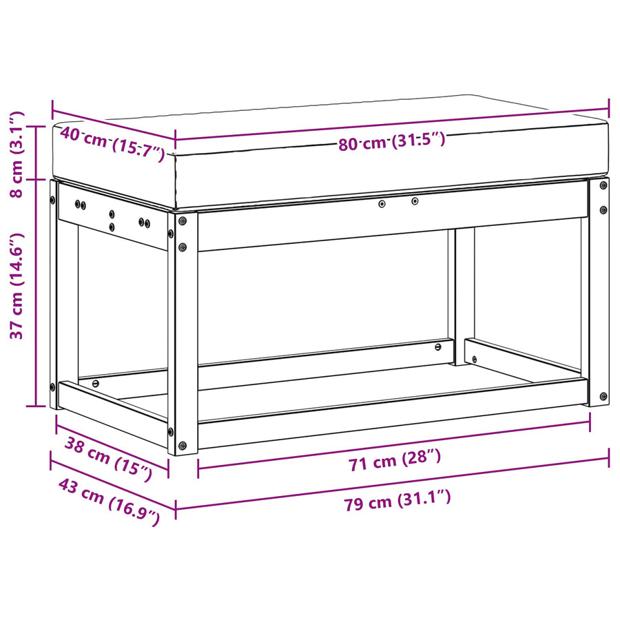 Hocker Natuurlijk en Crème 79 x 43 x 37 cm Massief Acaciahout