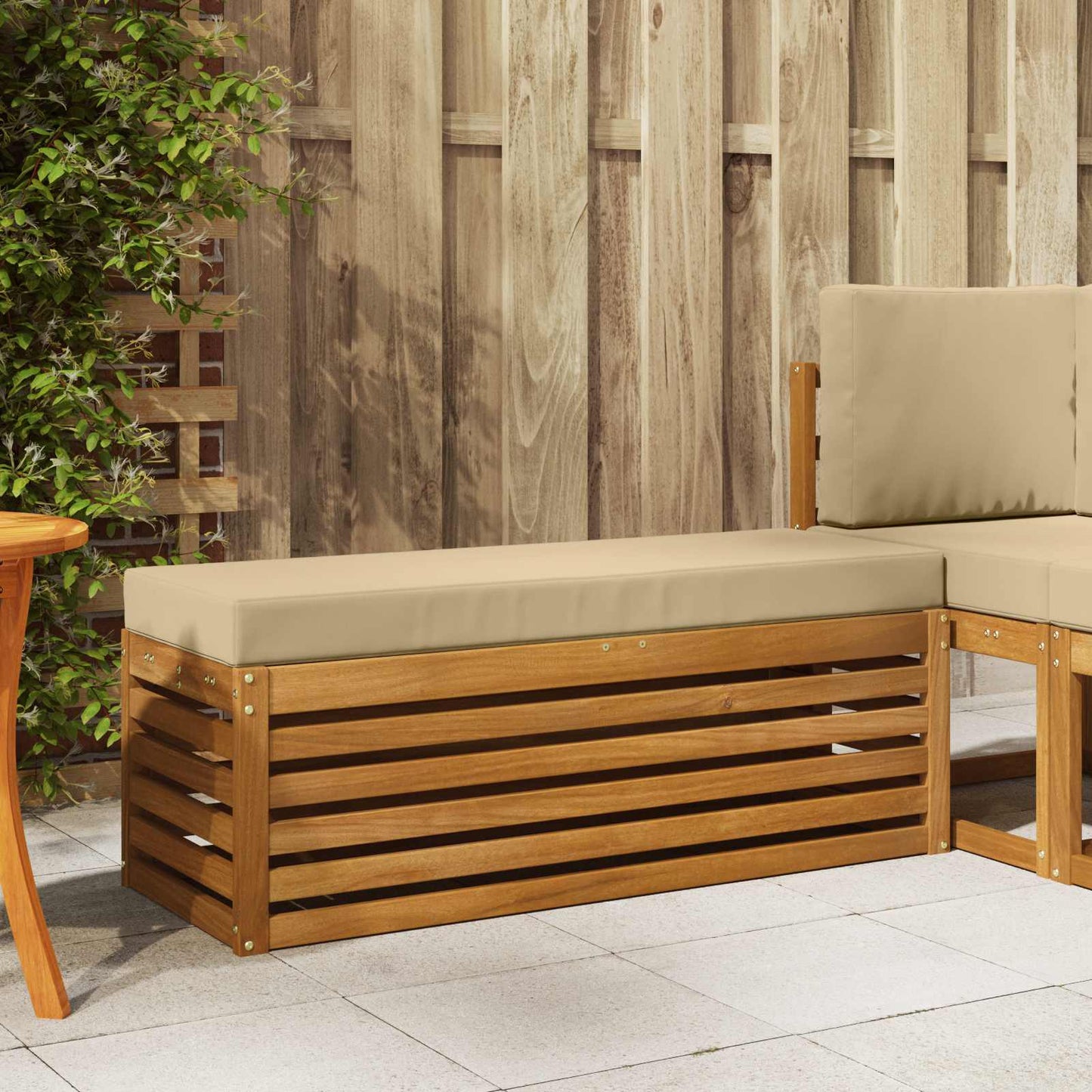 Buitenstoolbank Massief Acaciahout Naturel Natuurlijk en beige
