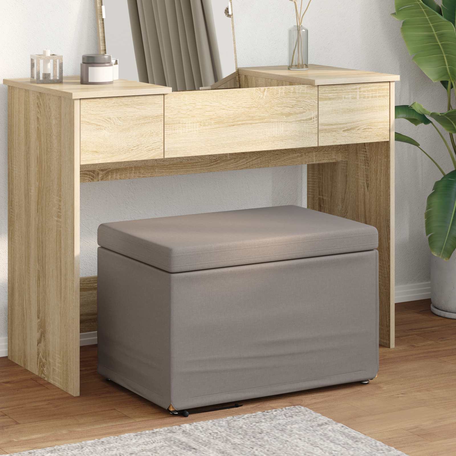 Kruk Taupe 61 x 41 x 40 cm Stof en Geëngineerd Hout