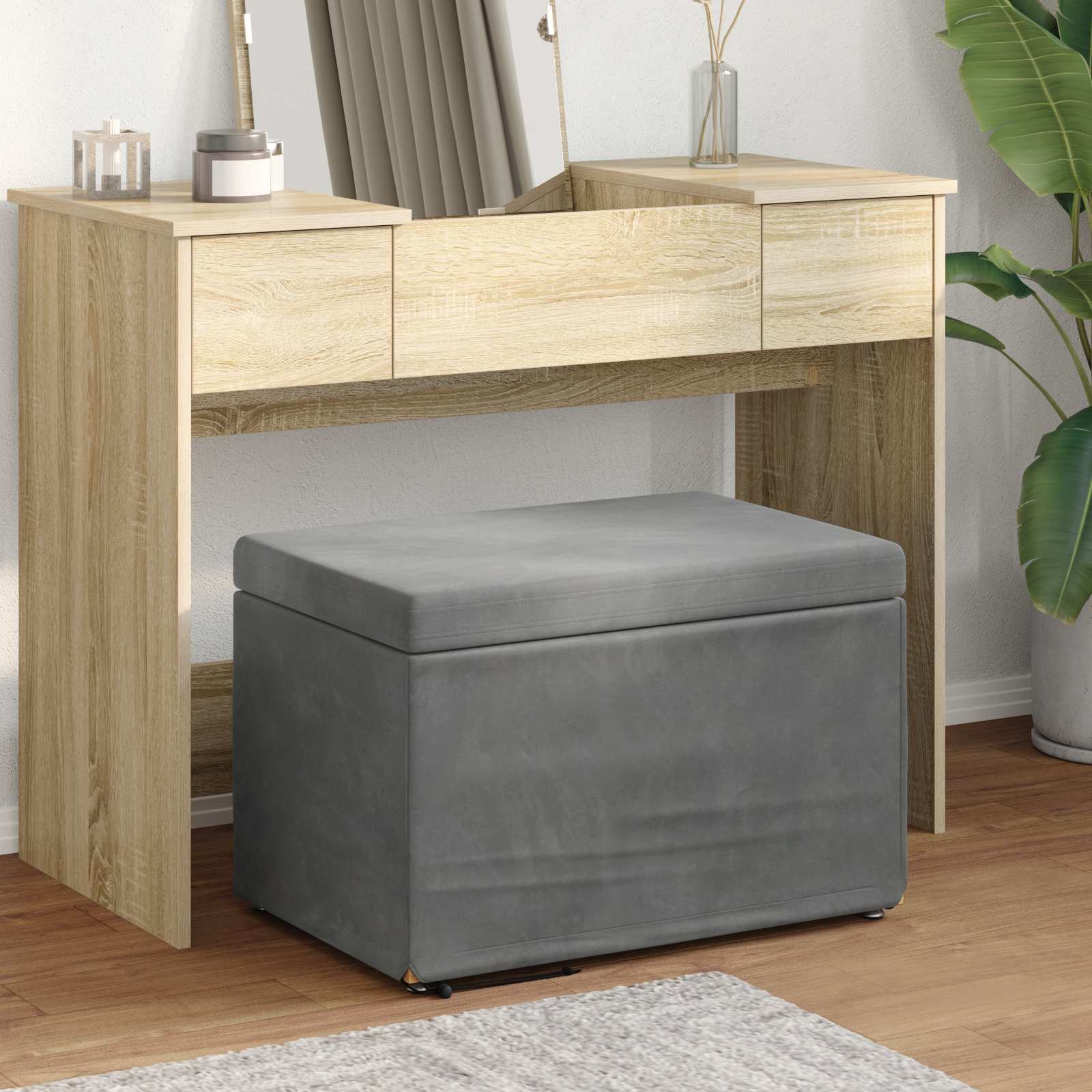 Kruk Donkergrijs 61 x 41 x 40 cm Velvet en Gefabriceerd Hout