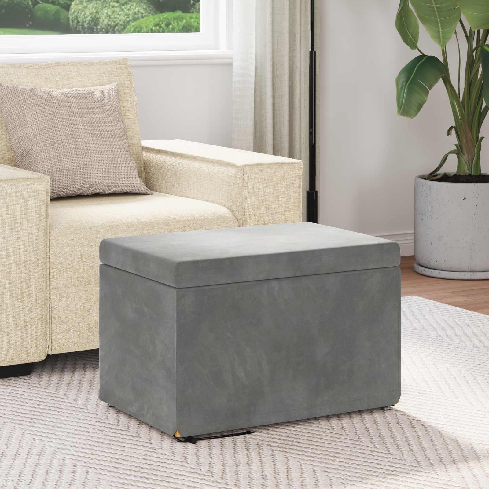Kruk Donkergrijs 61 x 41 x 40 cm Velvet en Gefabriceerd Hout