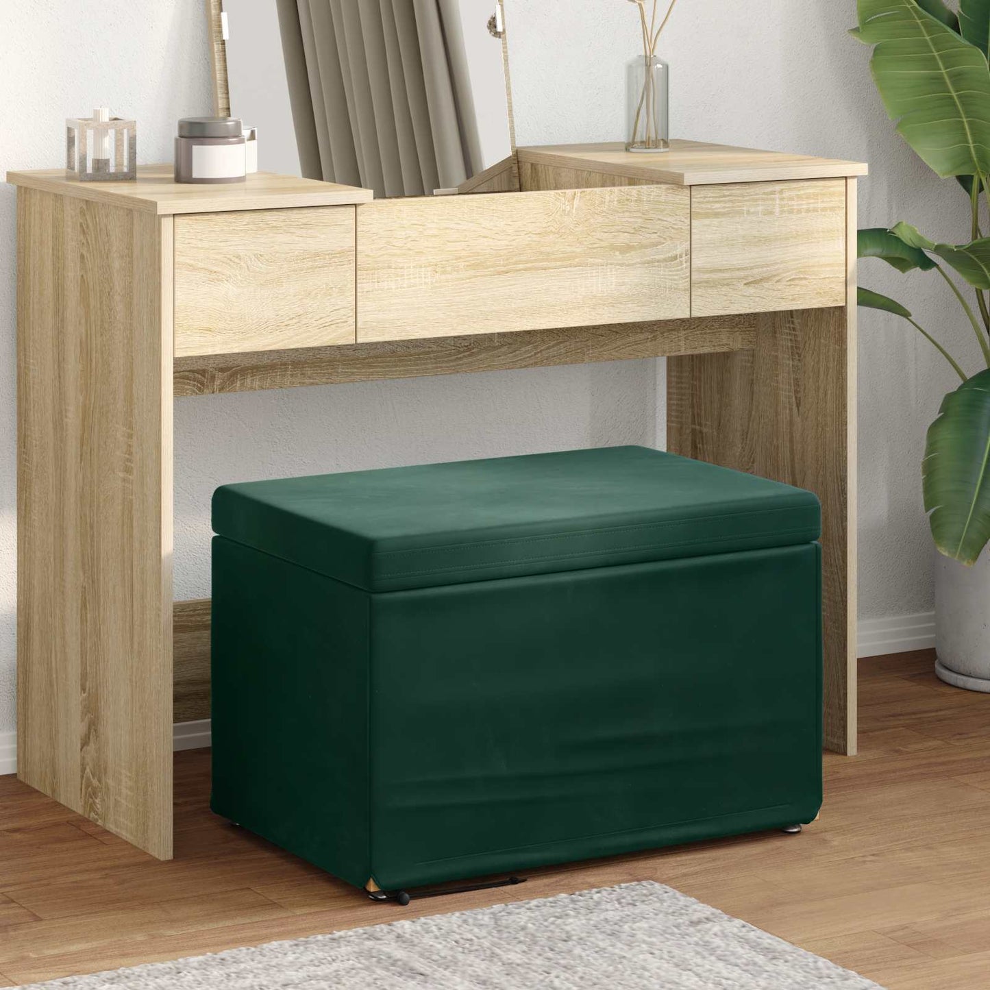Kruk Donkergroen 61 x 41 x 40 cm Velvet en Gefabriceerd Hout