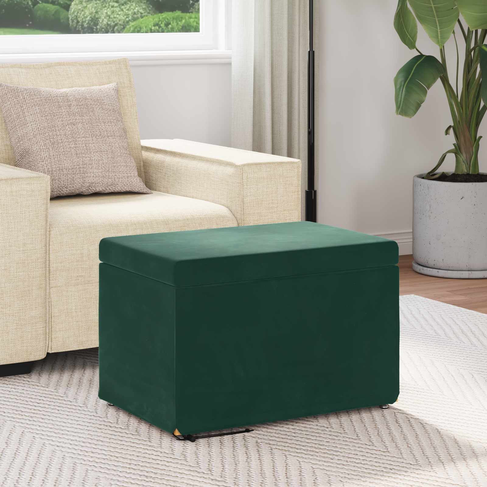 Kruk Donkergroen 61 x 41 x 40 cm Velvet en Gefabriceerd Hout