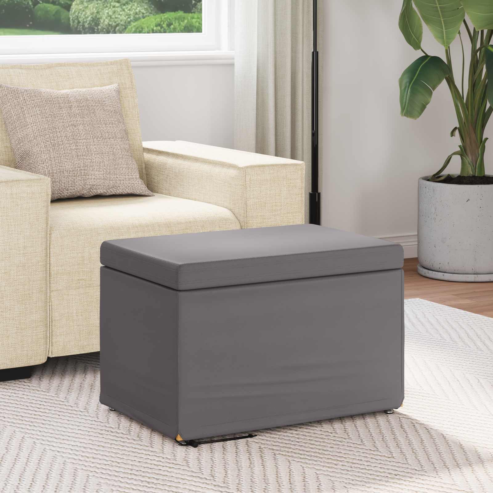 Kruk Grijs 61 x 41 x 40 cm Nepleer en Gefabriceerd Hout
