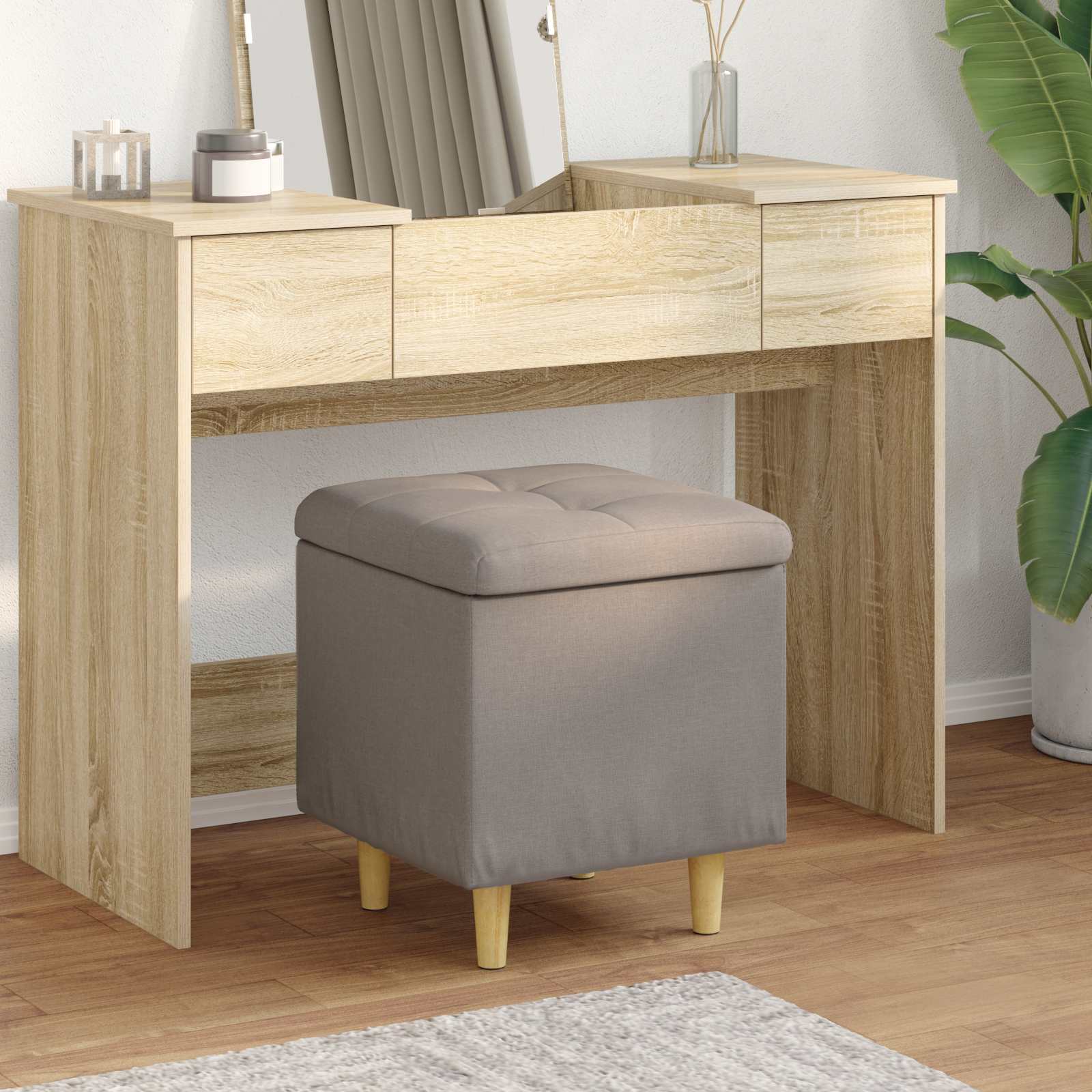 Opslagottoman met kussen Taupe 40 x 40 x 45 cm Stof