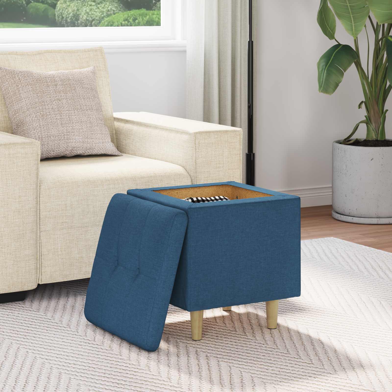 Opslagottoman met kussen Blauw 40 x 40 x 45 cm Stof