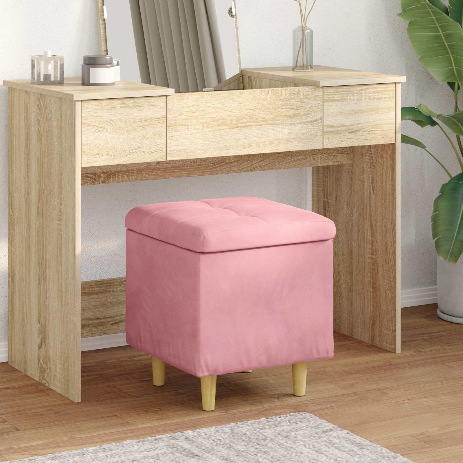 Opslagottoman met kussen Roze 40 x 40 x 45 cm Fluweel