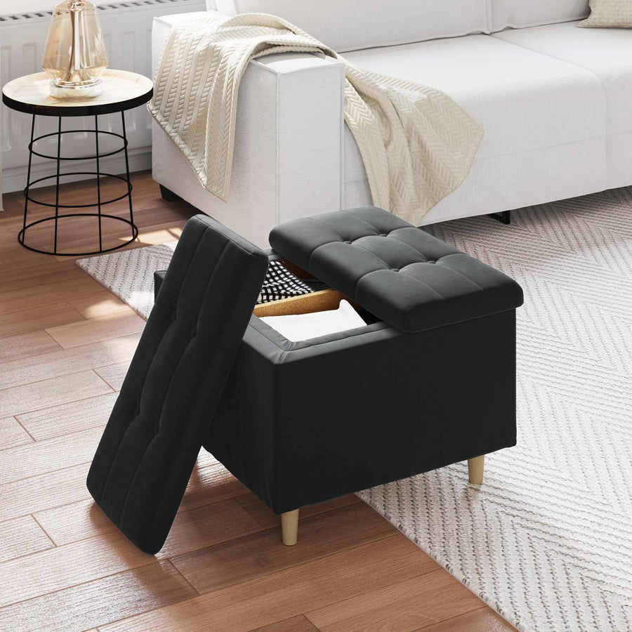 Opslagottoman met kussen Zwart 60 x 60 x 45 cm Fluweel