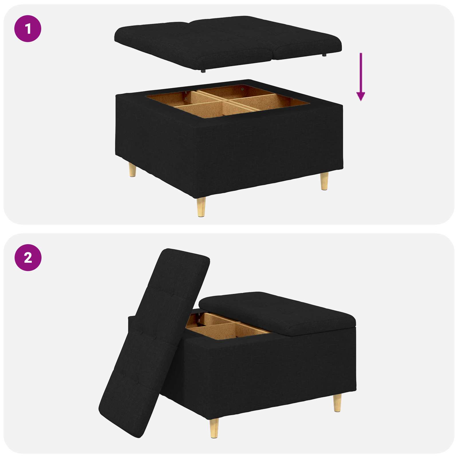 Knopkruk met kussen Zwart 80 x 80 x 45 cm Stof