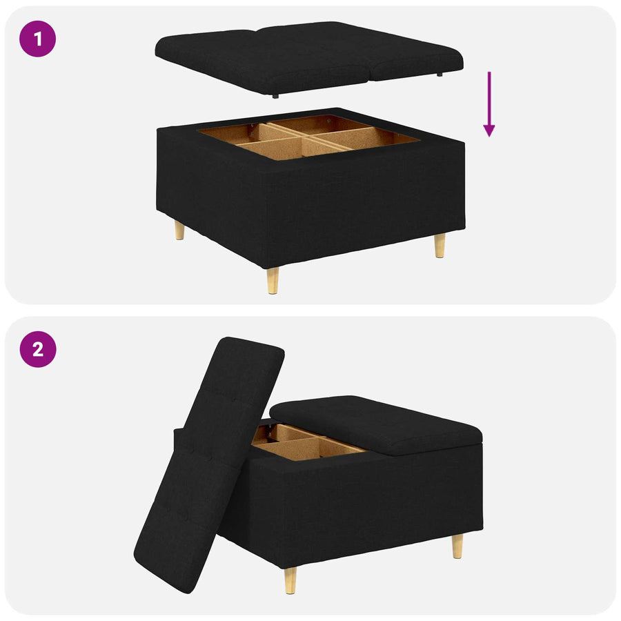 Knopkruk met kussen Zwart 80 x 80 x 45 cm Stof