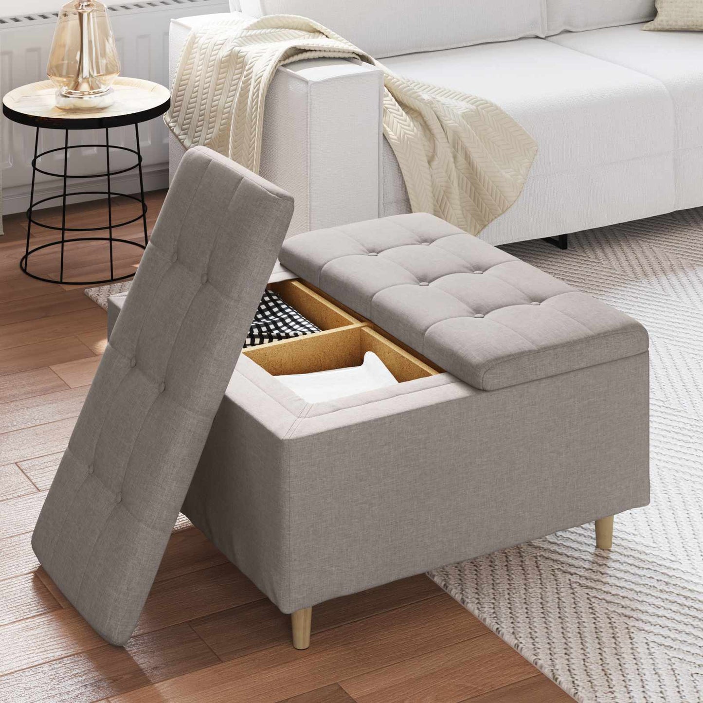 Knopkruk met kussen Taupe 80 x 80 x 45 cm Stof
