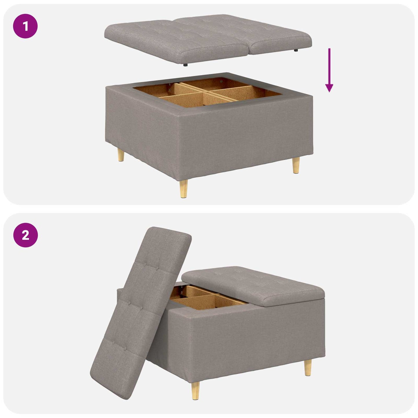 Knopkruk met kussen Taupe 80 x 80 x 45 cm Stof