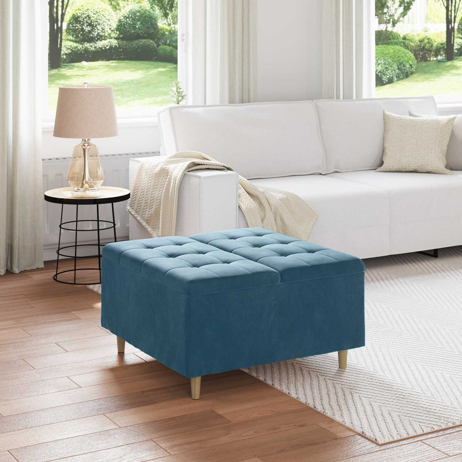 Knopkruk met kussen Blauw 80 x 80 x 45 cm Fluweel