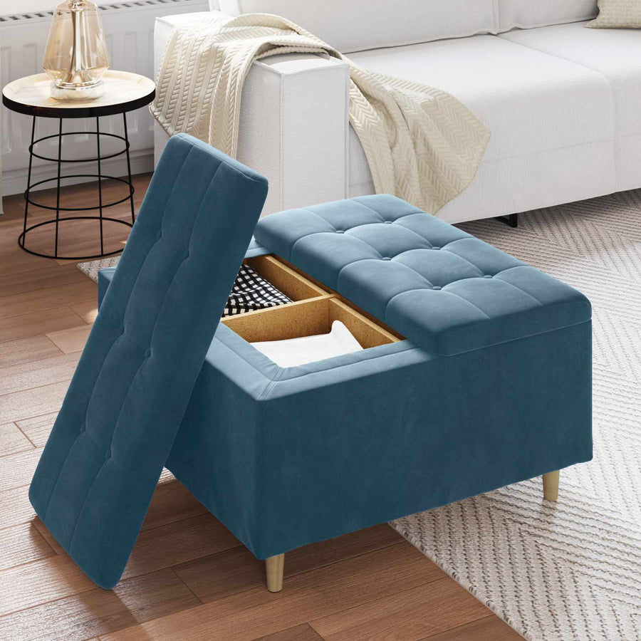 Knopkruk met kussen Blauw 80 x 80 x 45 cm Fluweel