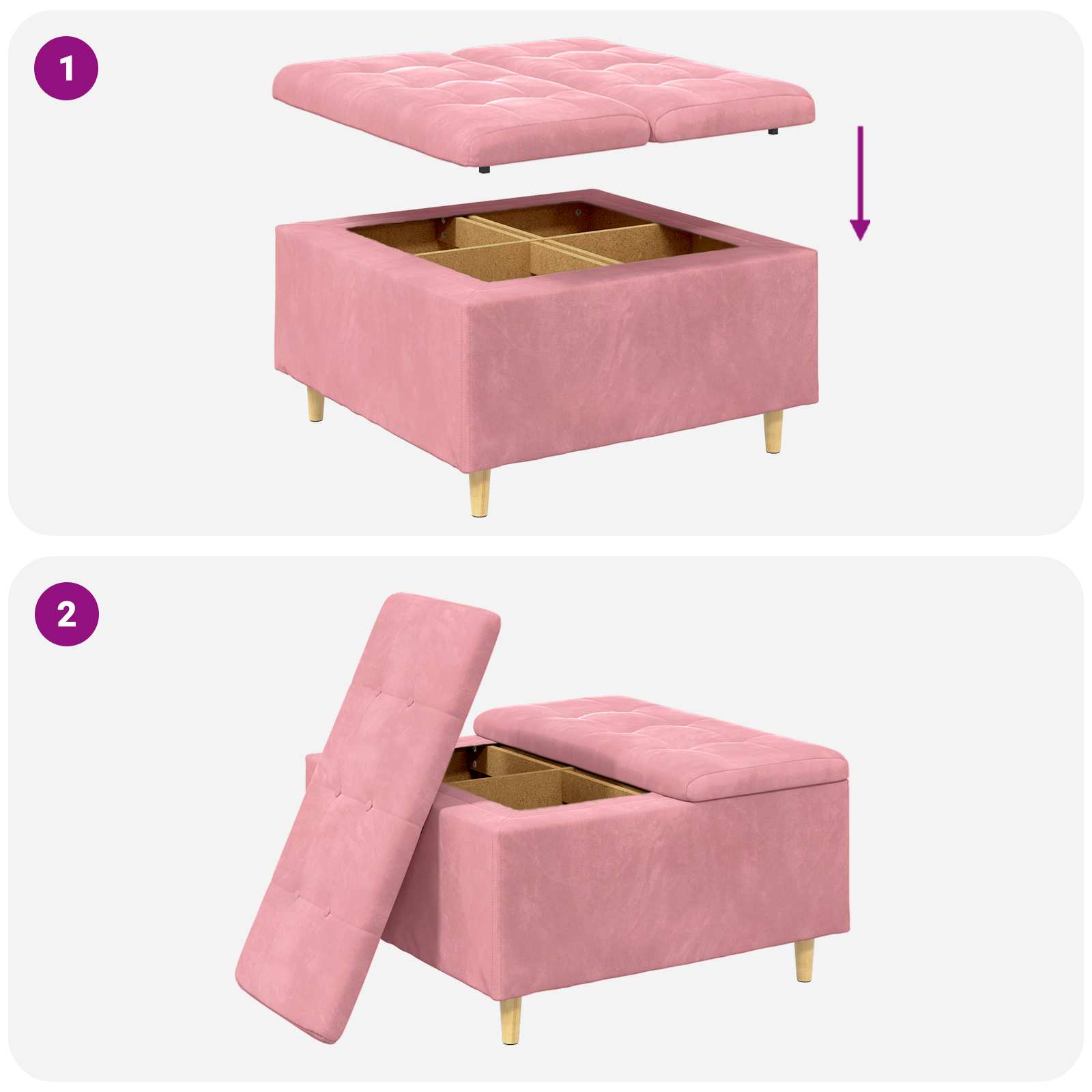 Knopkruk met kussen Roze 80 x 80 x 45 cm Fluweel