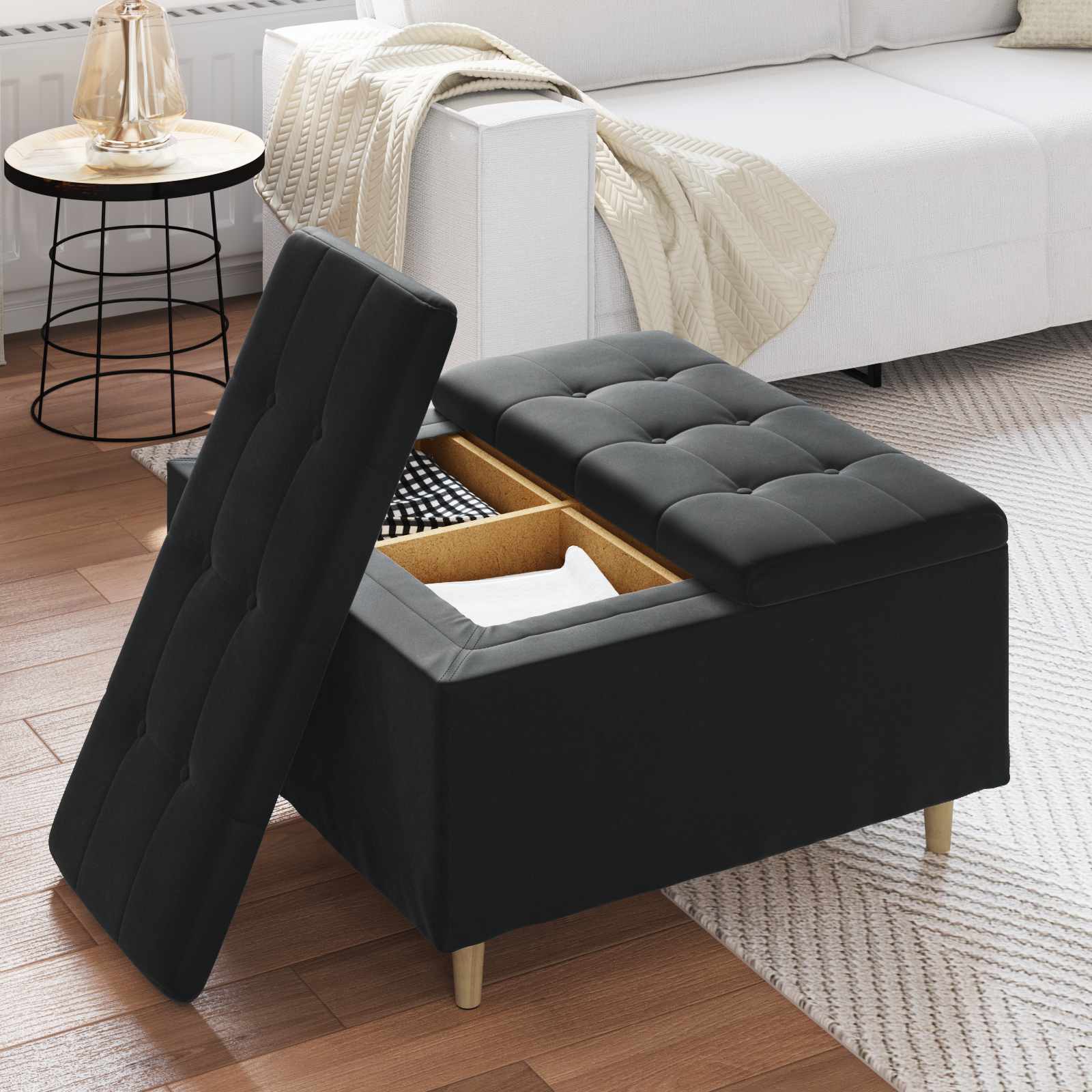Knopkruk met kussen Zwart 80 x 80 x 45 cm Fluweel