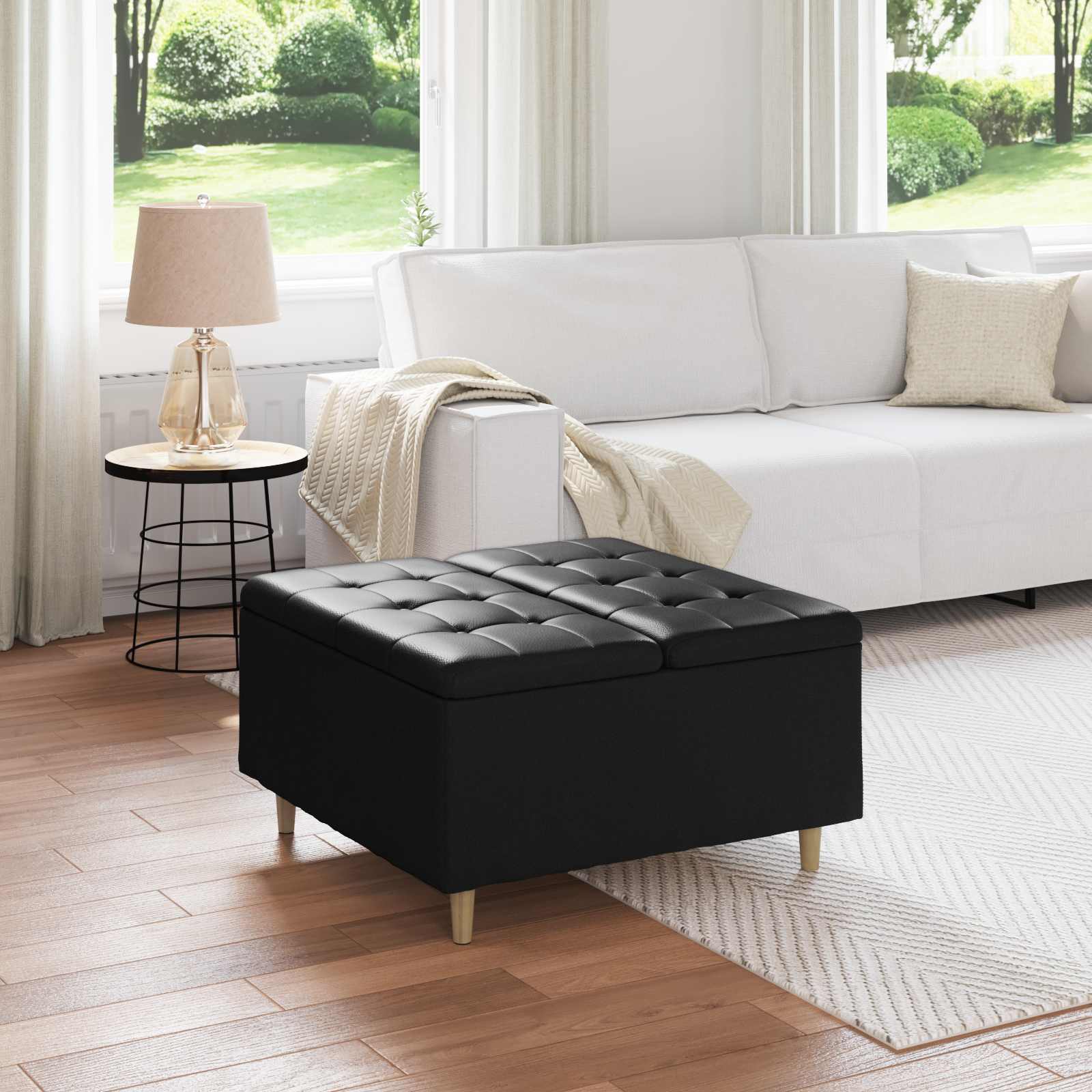 Knopkruk met kussen Zwart 80 x 80 x 45 cm Kunstleer