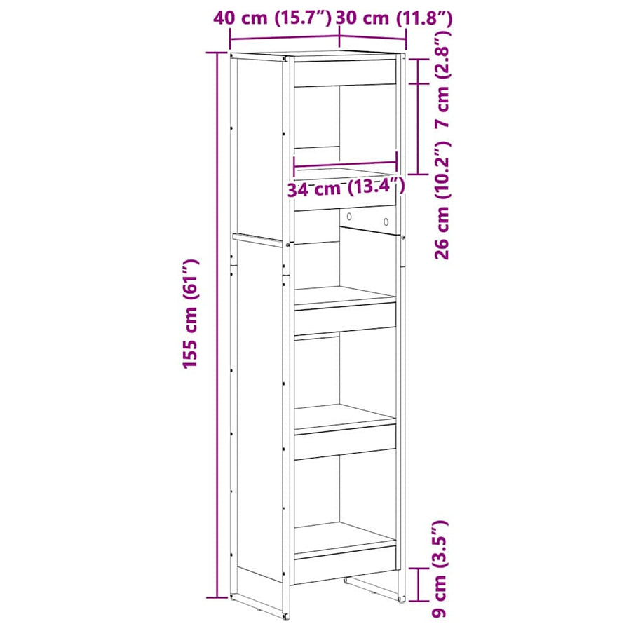 Boekenkast Zwart Eiken 80 x 30 x 155 cm Bewerkt hout