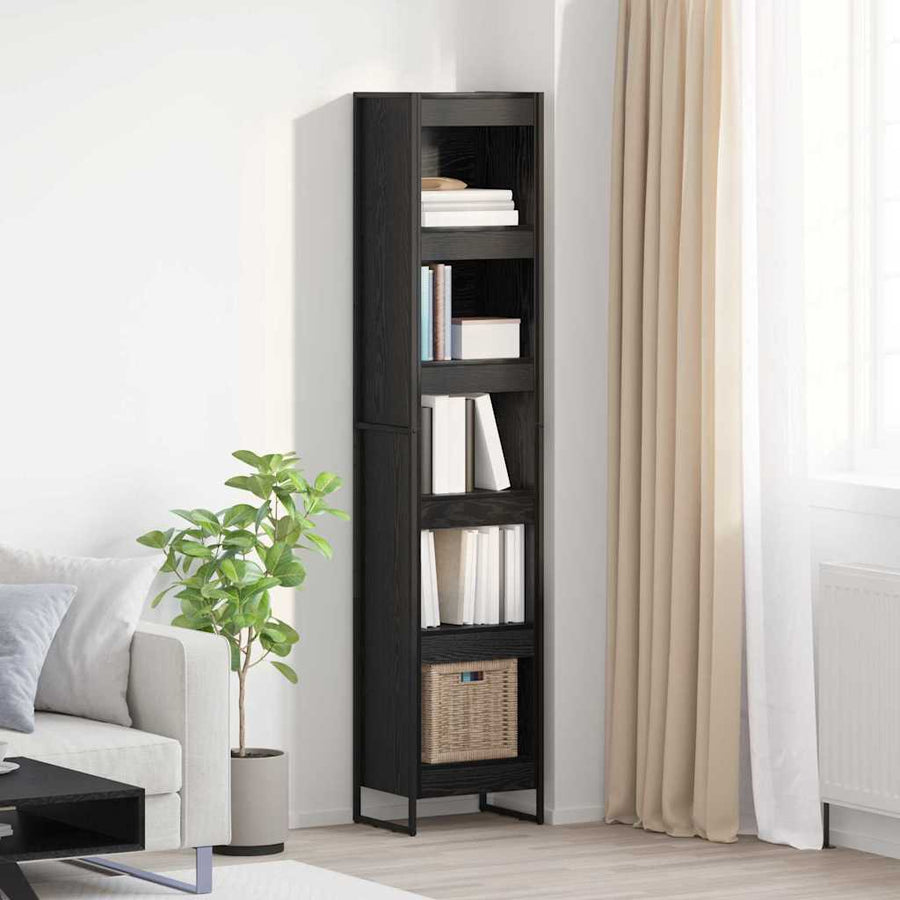 Boekenkast Zwart Eiken 80 x 30 x 155 cm Bewerkt hout