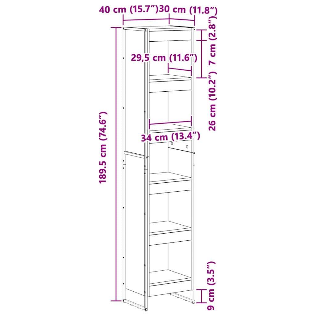 Boekenkast Sonoma 80 x 30 x 155 cm Bewerkt hout