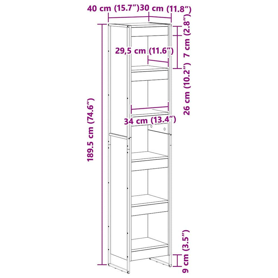 Boekenkast Grijs Sonoma 80 x 30 x 155 cm Bewerkt hout