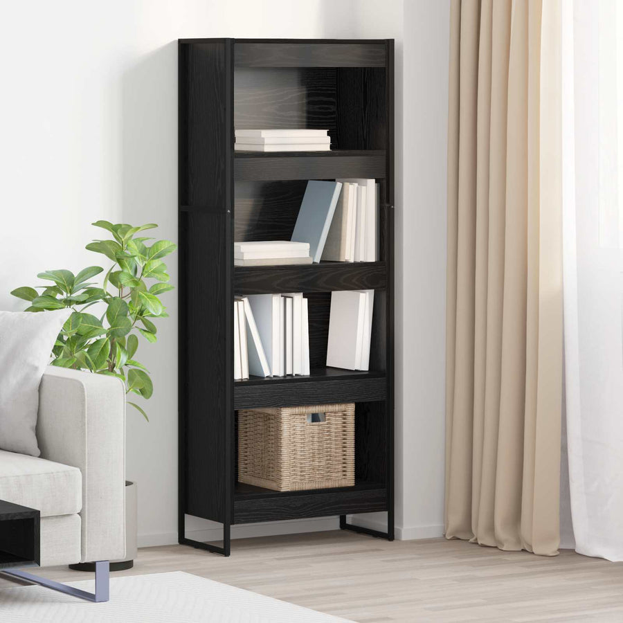 Boekenkast Zwart Eiken 80 x 30 x 155 cm Bewerkt hout