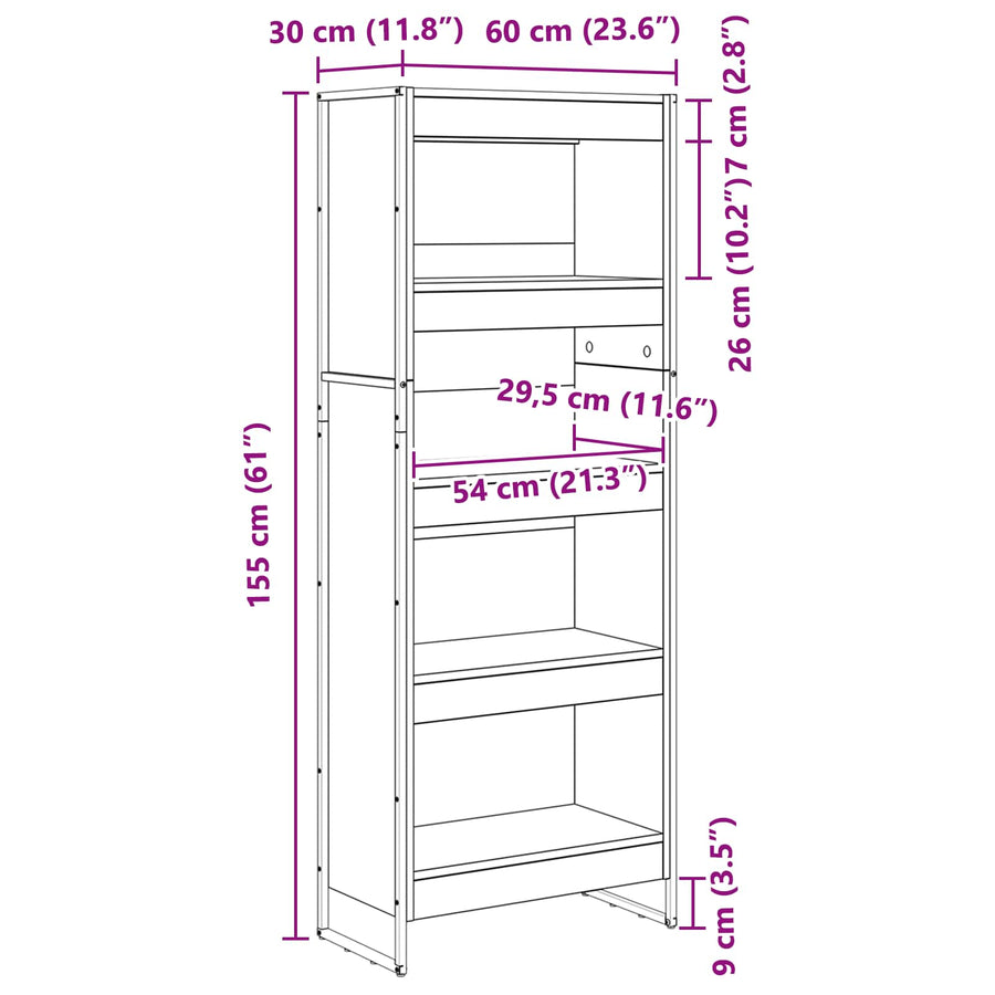 Boekenkast Rook Eik 80 x 30 x 155 cm Bewerkt hout