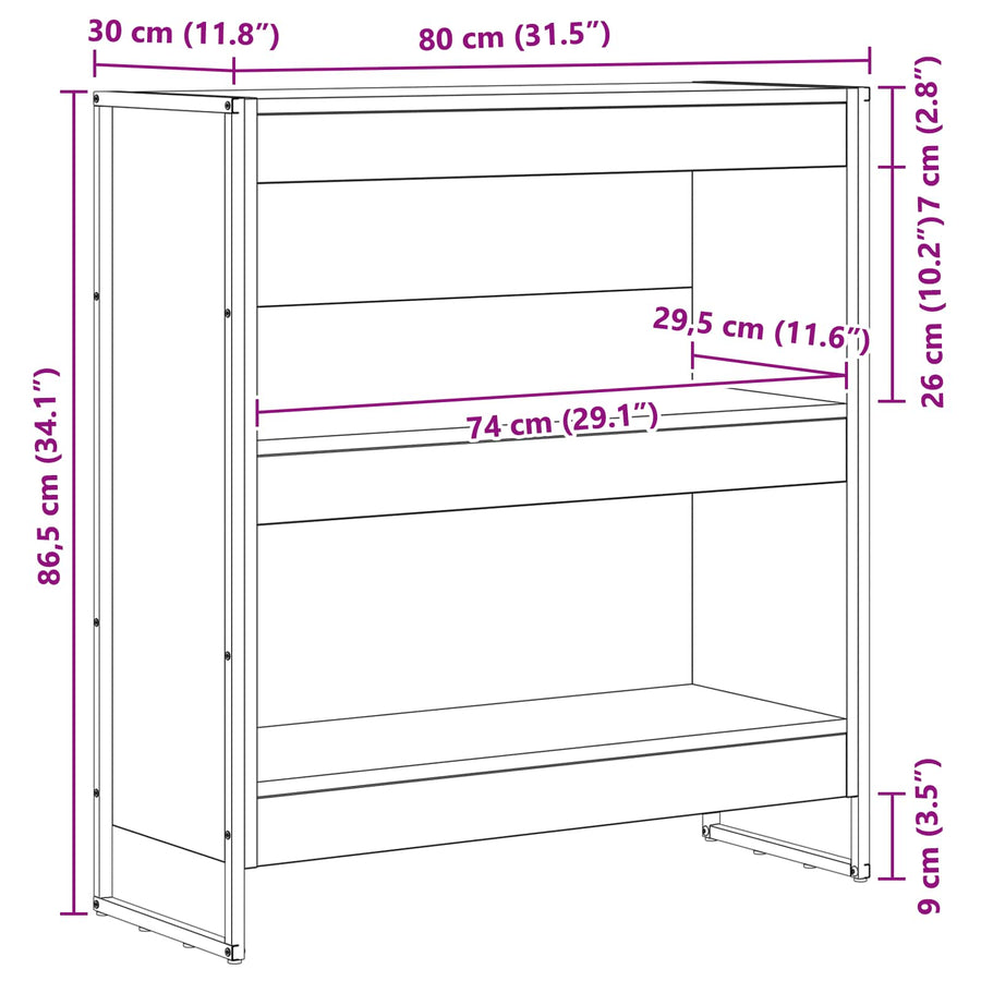 Boekenkast Rook Eik 80 x 30 x 155 cm Bewerkt hout