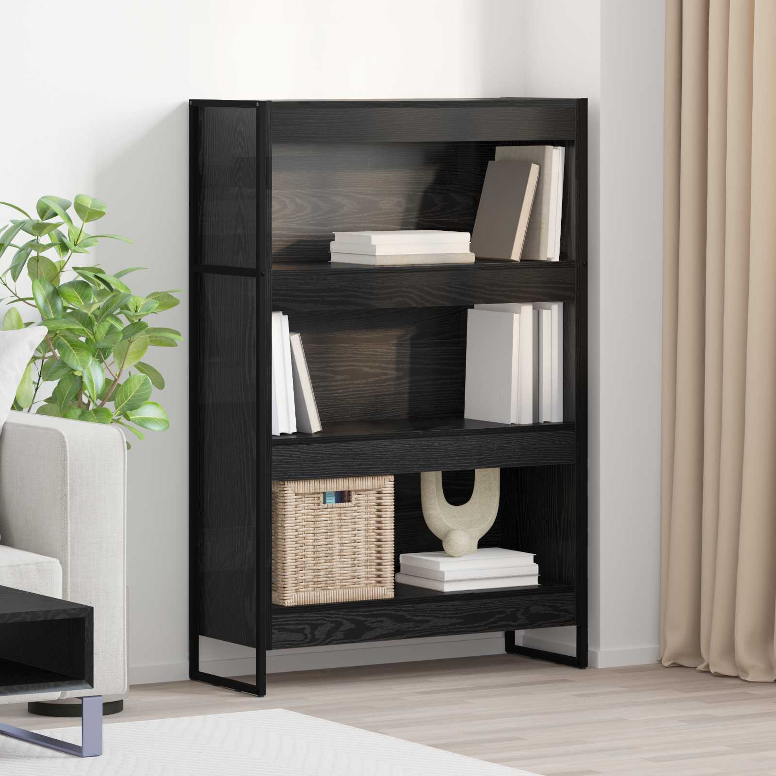 Boekenkast Zwart Eiken 80 x 30 x 155 cm Bewerkt hout