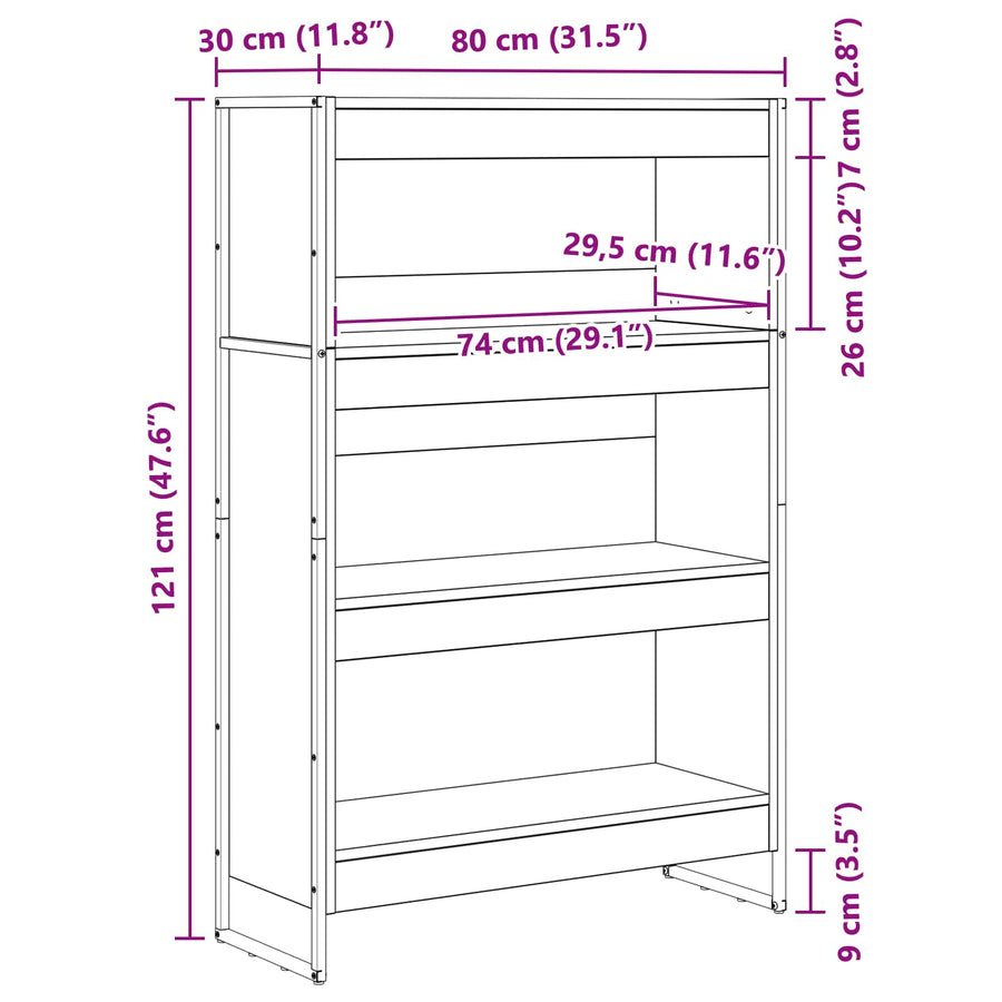 Boekenkast Sonoma 80 x 30 x 155 cm Bewerkt hout