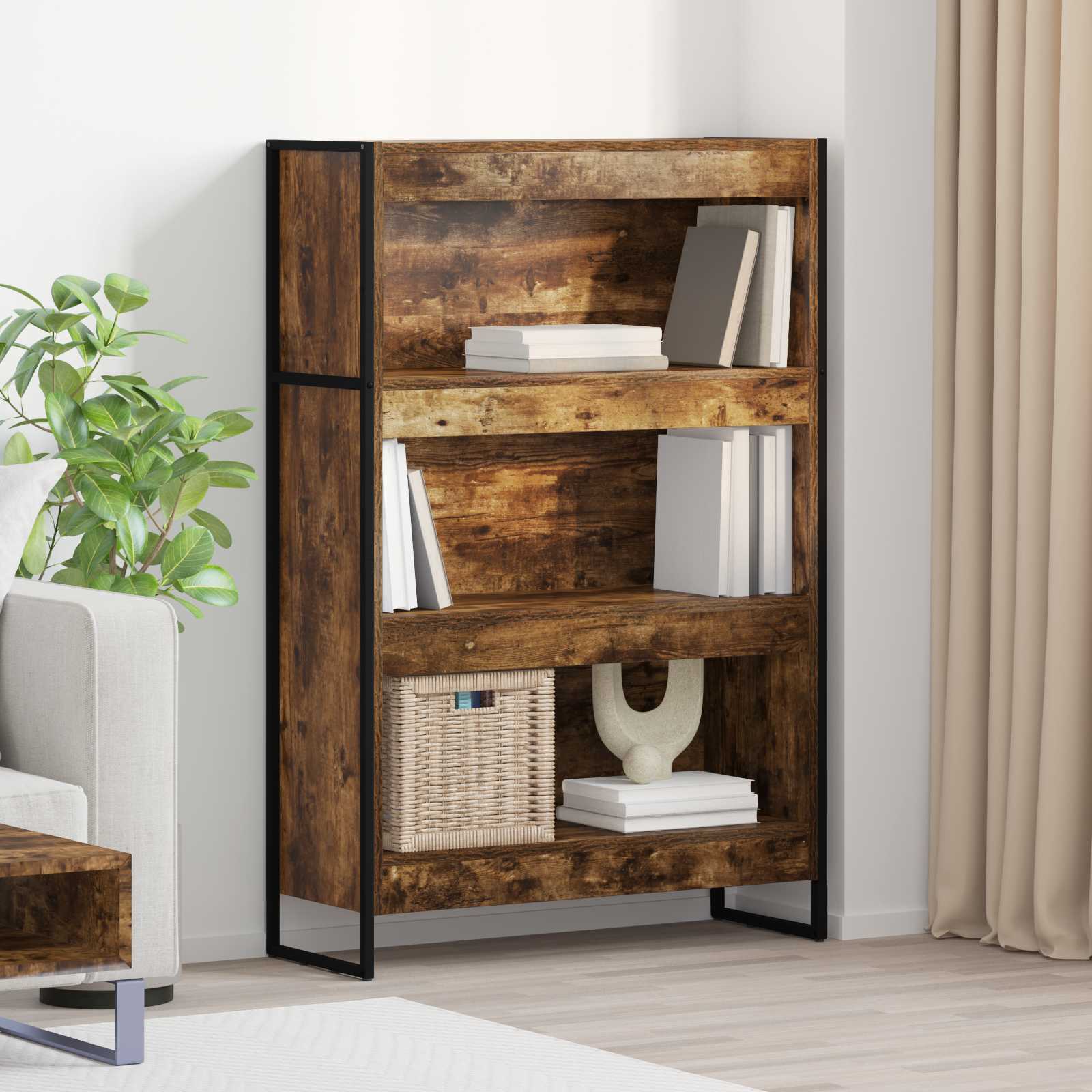 Boekenkast Rook Eik 80 x 30 x 155 cm Bewerkt hout