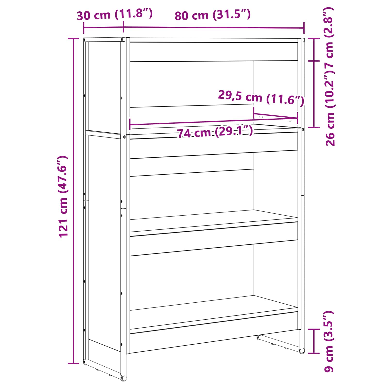 Boekenkast Grijs Sonoma 80 x 30 x 155 cm Bewerkt hout