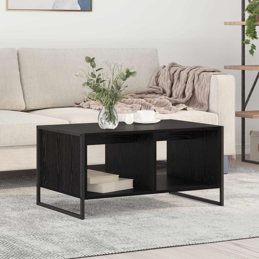 Salontafel Zwart Eiken 80 x 50 x 40 cm Bewerkt hout