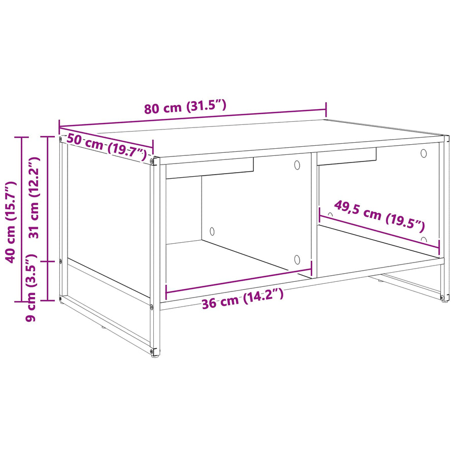 Salontafel Sonoma 80 x 50 x 40 cm Bewerkt hout