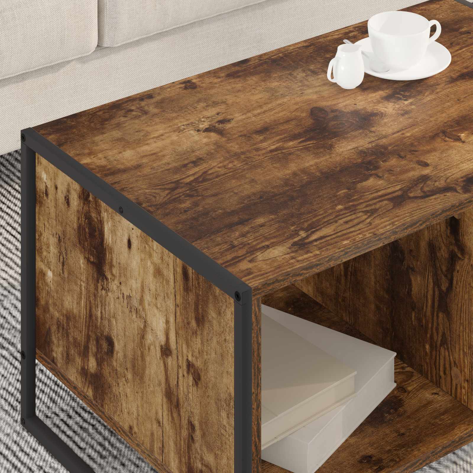 Salontafel Rook Eik 80 x 50 x 40 cm Bewerkt hout