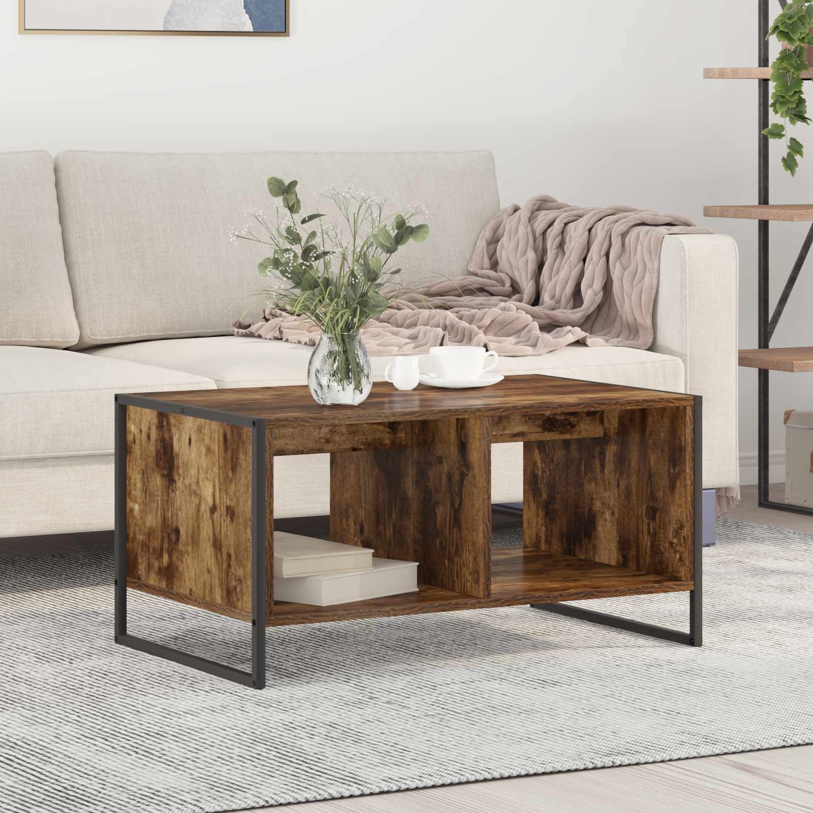 Salontafel Rook Eik 80 x 50 x 40 cm Bewerkt hout
