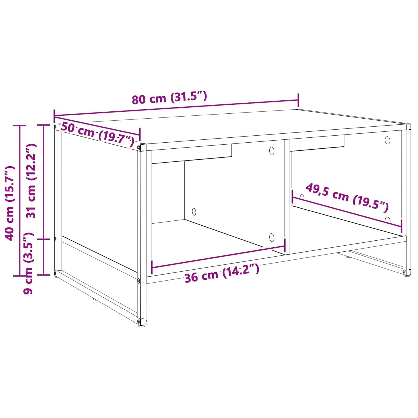 Salontafel Oud Hout 80 x 50 x 40 cm Bewerkt hout