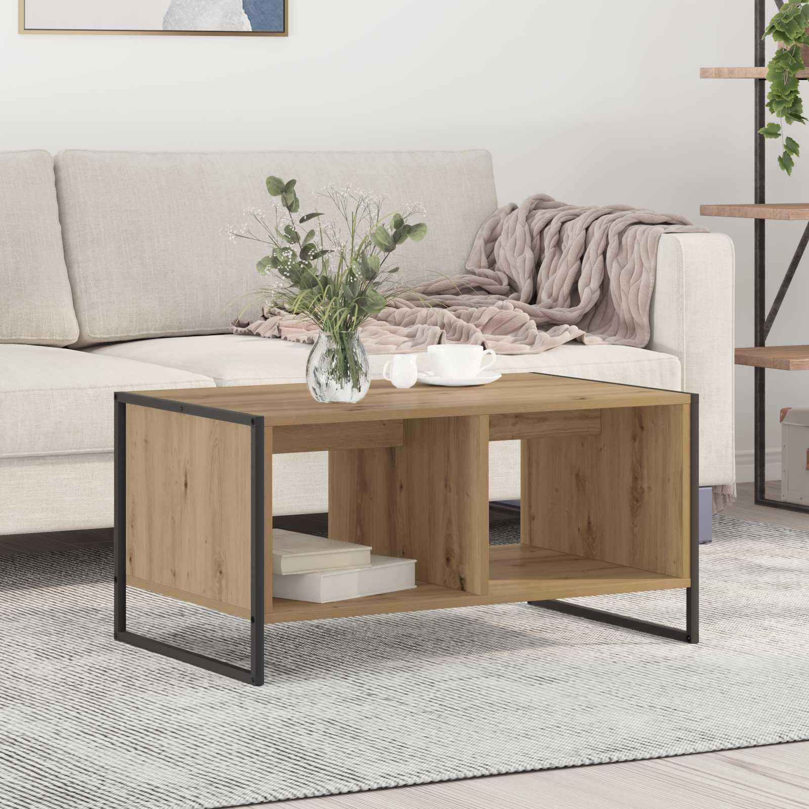 Salontafel Ambachtelijk eiken 80 x 50 x 40 cm Bewerkt hout