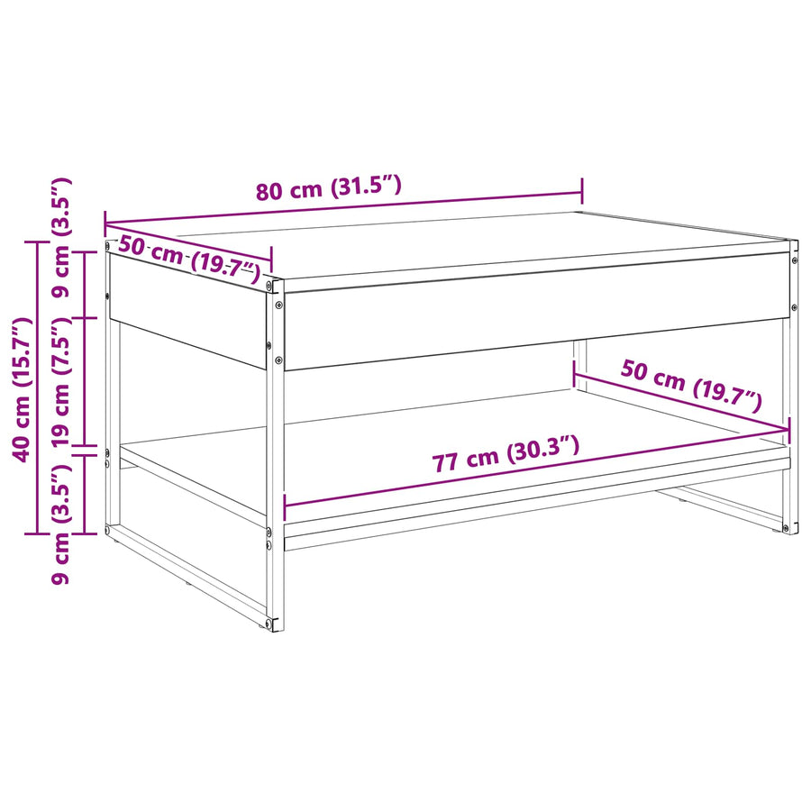 Salontafel Zwart Eiken 80 x 50 x 40 cm Bewerkt hout