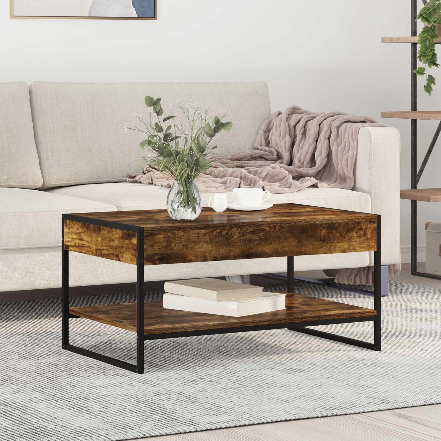 Salontafel Rook Eik 80 x 50 x 40 cm Bewerkt hout