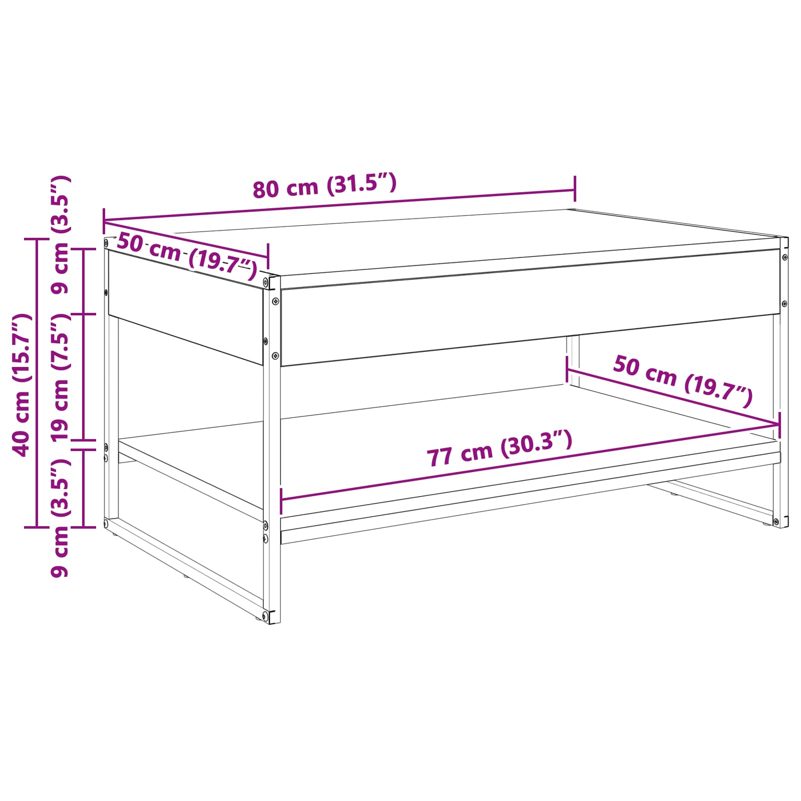 Salontafel Ambachtelijk eiken 80 x 50 x 40 cm Bewerkt hout