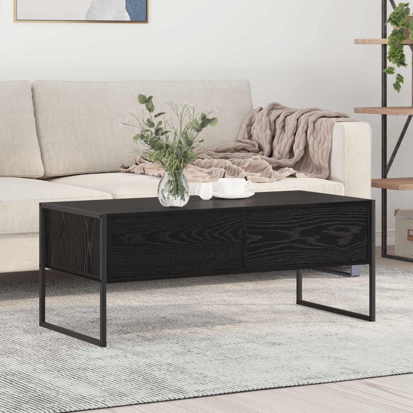 Salontafel met lade Zwart Eiken 100 x 46 x 40 cm Bewerkt hout