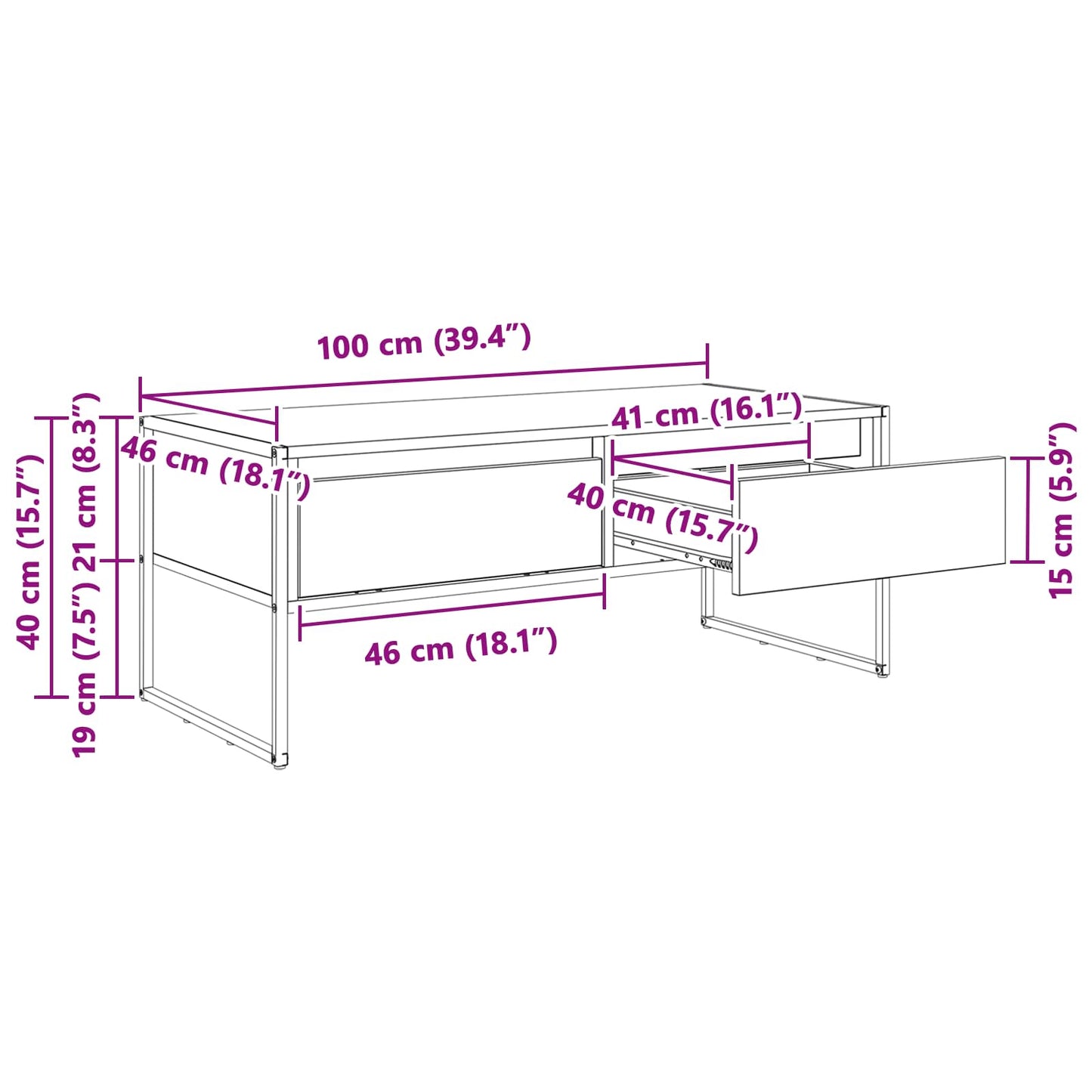 Salontafel met lade Sonoma 100 x 46 x 40 cm Bewerkt hout