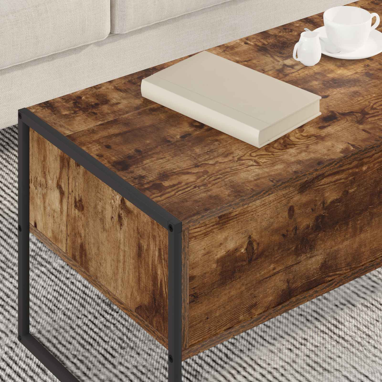 Salontafel met lade Rook Eik 100 x 46 x 40 cm Bewerkt hout