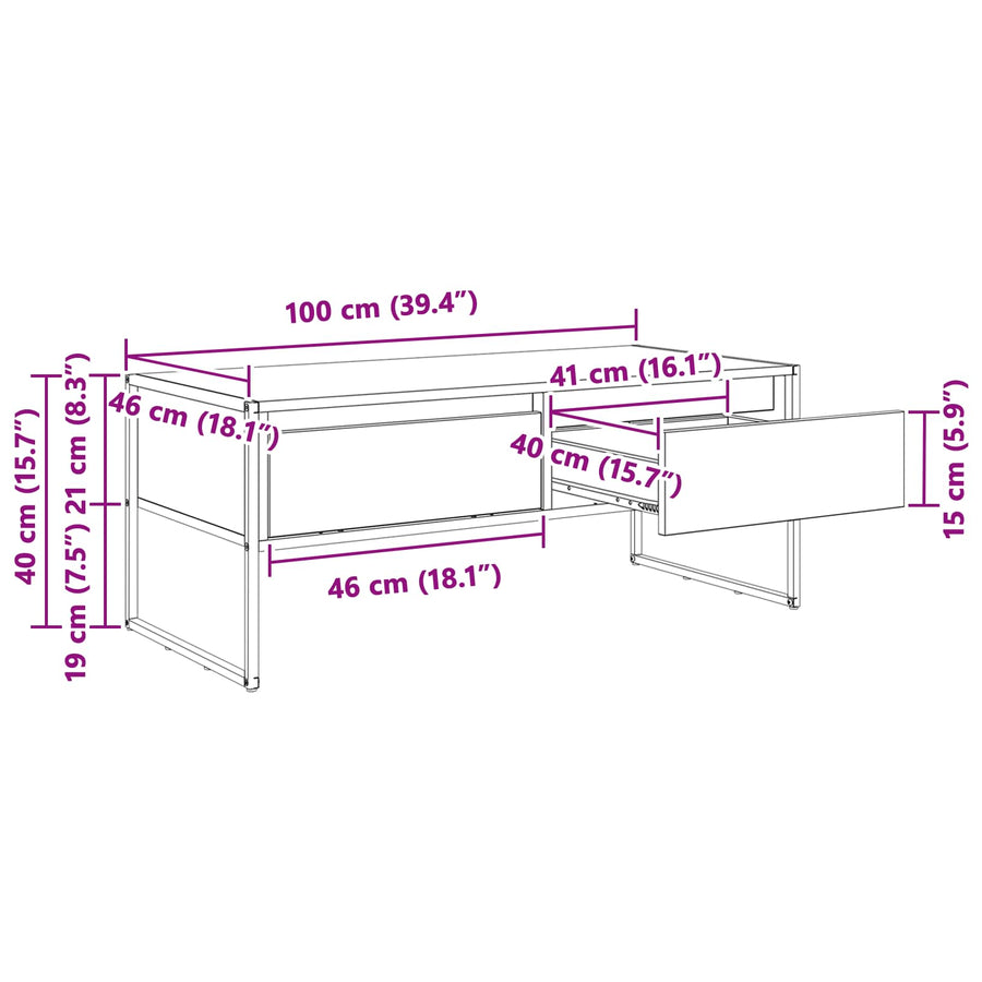 Salontafel met lade Grijs Sonoma 100 x 46 x 40 cm Bewerkt hout
