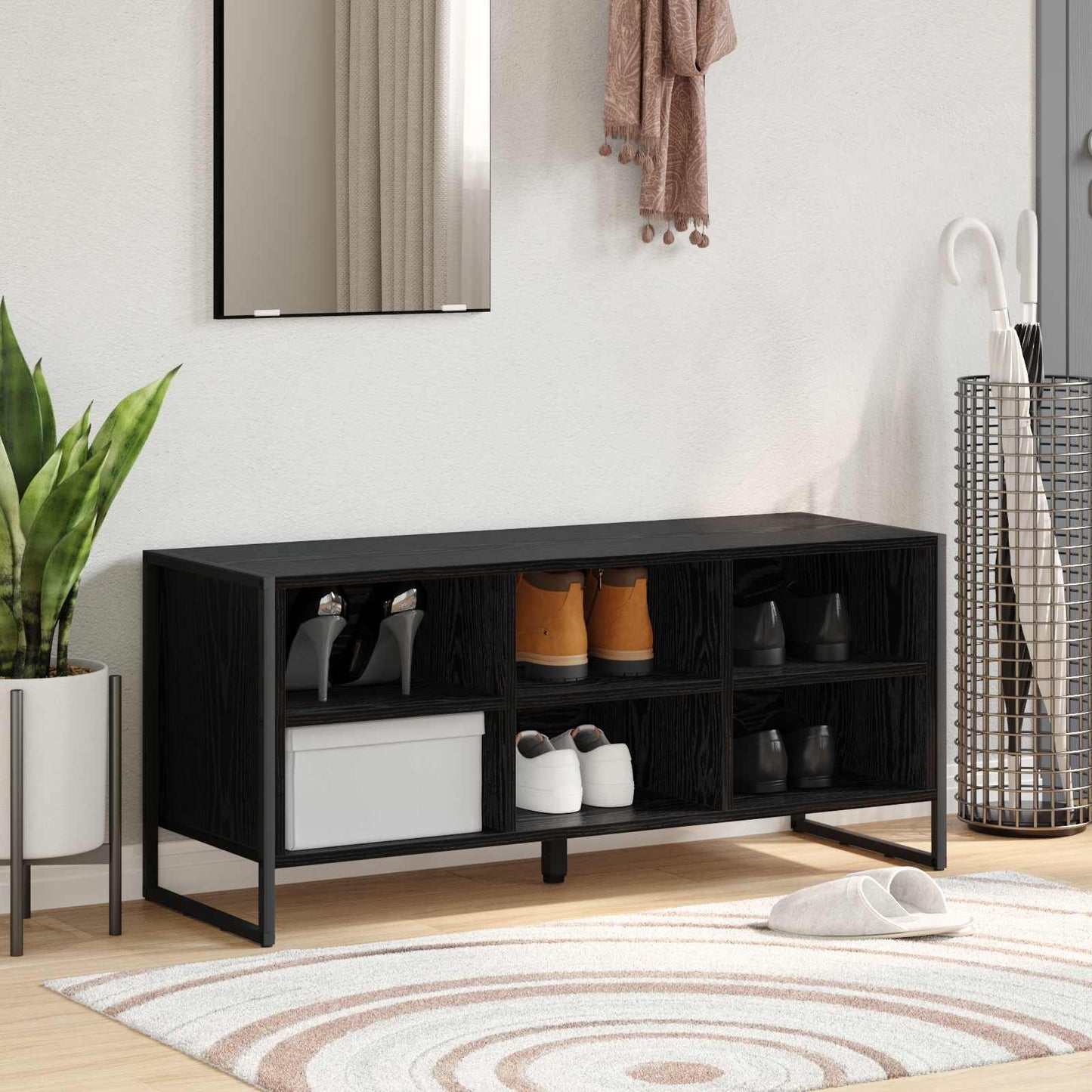 Schoenenkast Zwart Eiken 60 x 35 x 44 cm Bewerkt hout