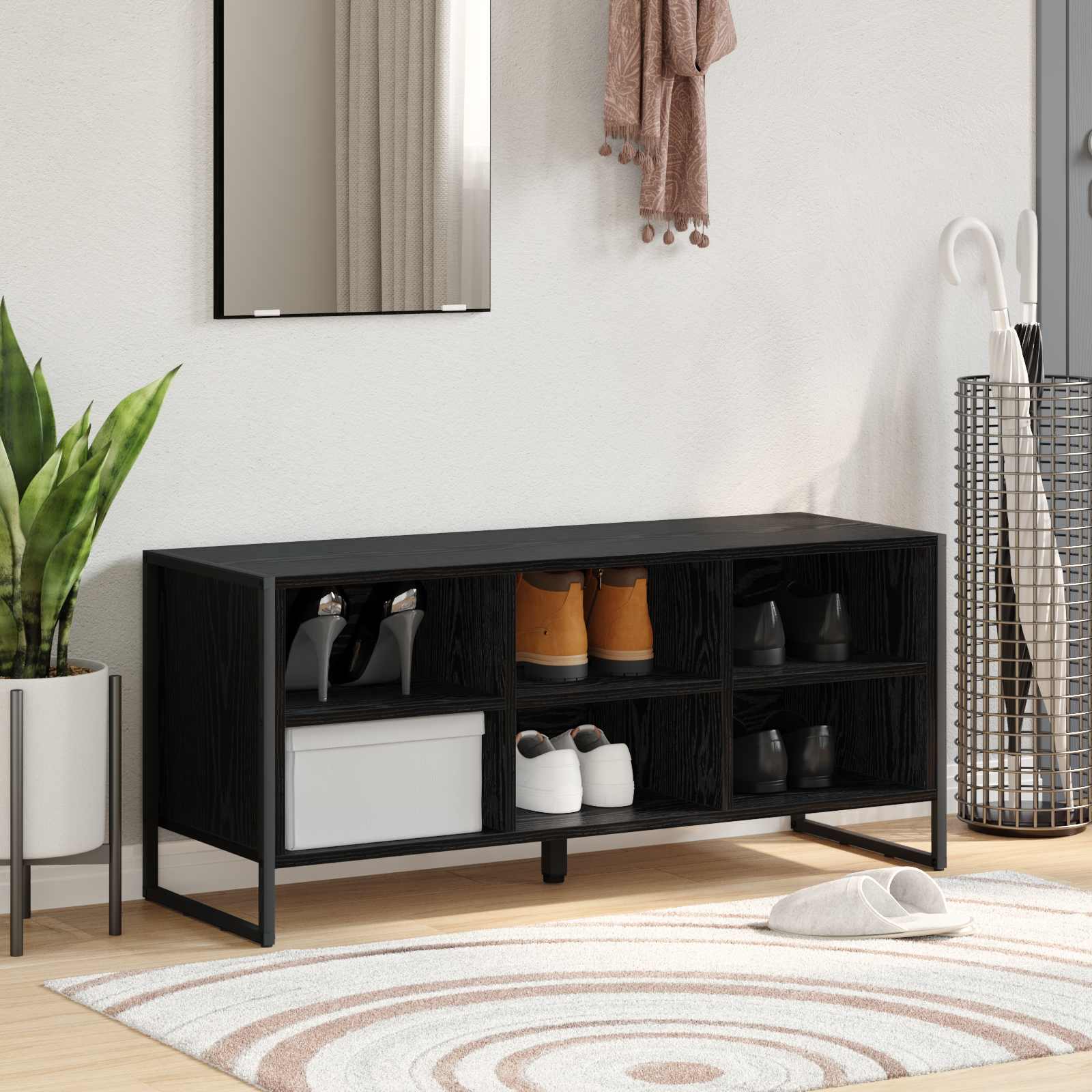 Schoenenkast Zwart Eiken 60 x 35 x 44 cm Bewerkt hout