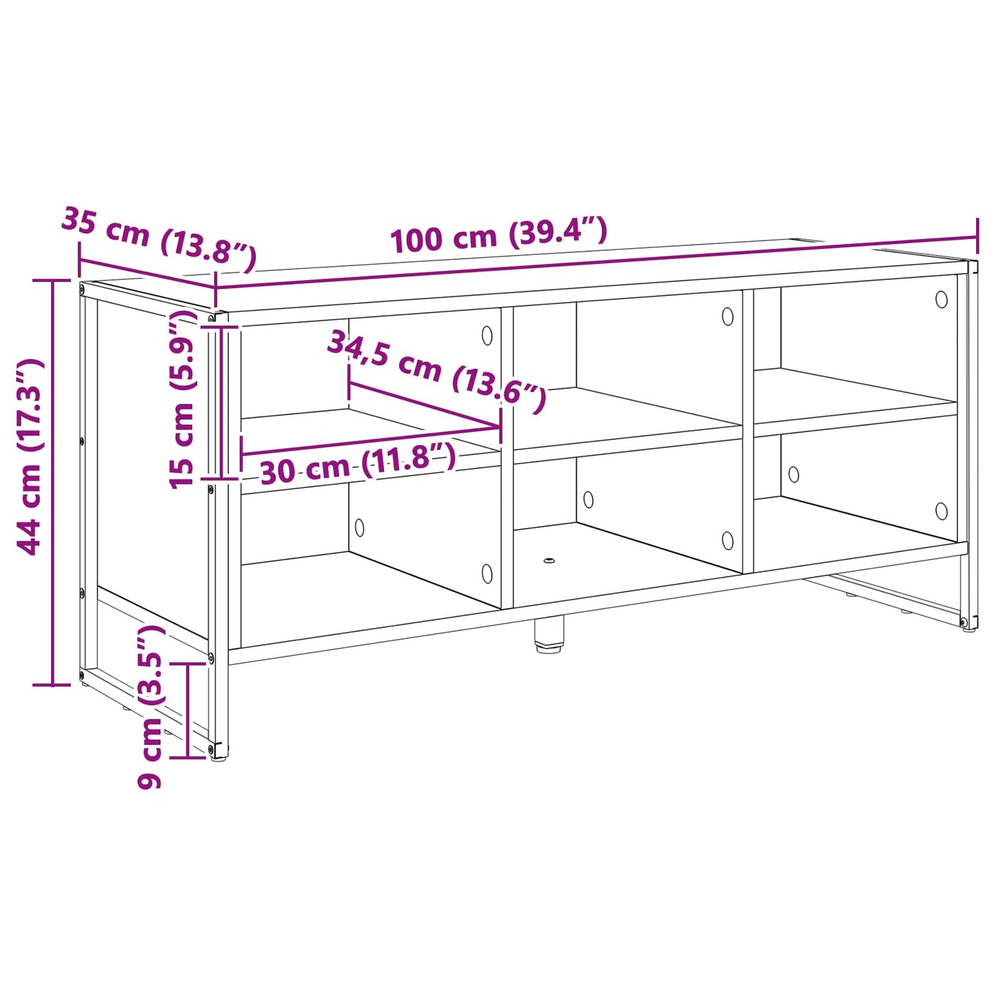 Schoenenkast Zwart Eiken 60 x 35 x 44 cm Bewerkt hout