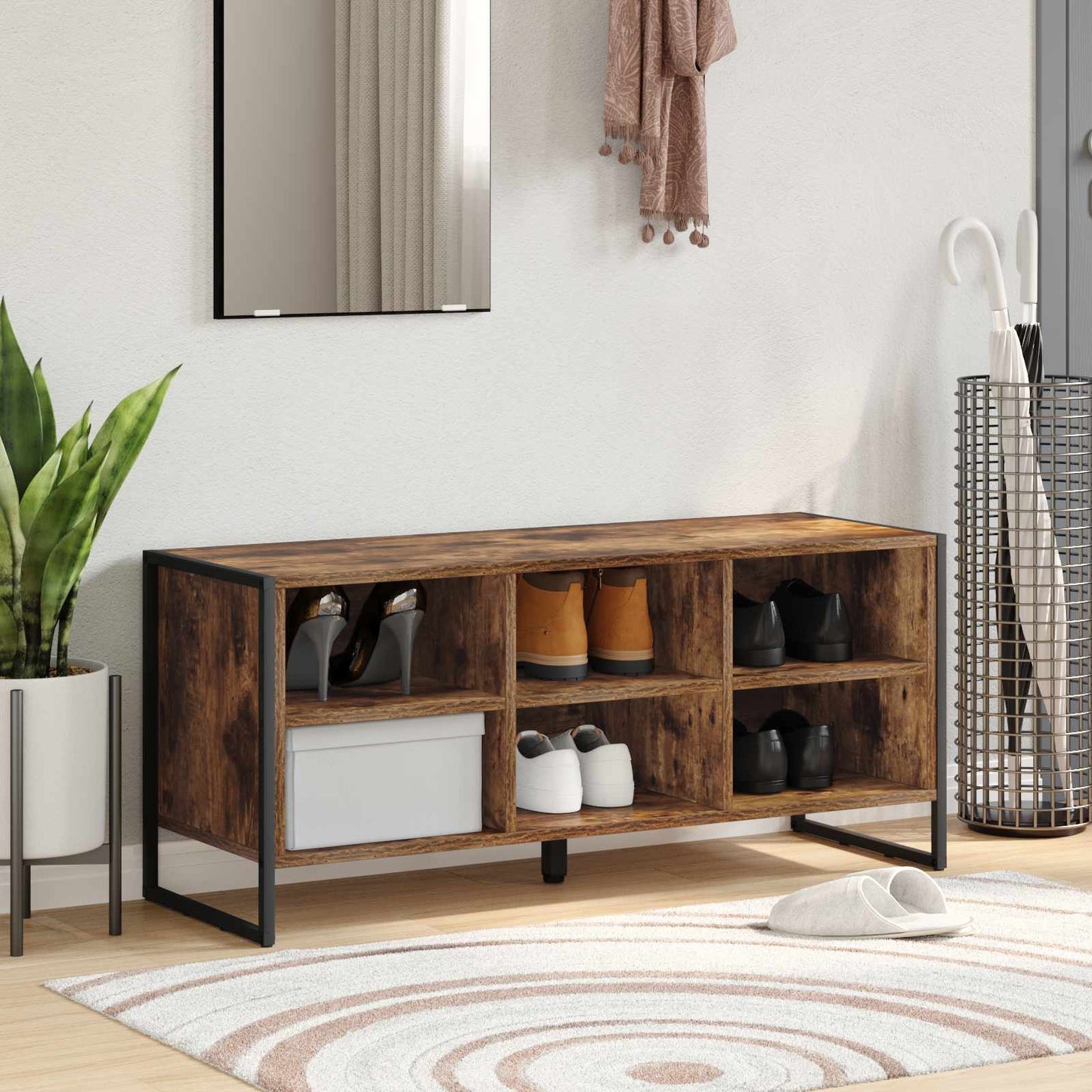 Schoenenkast met opslag Rook Eik 60 x 35 x 44 cm Bewerkt hout